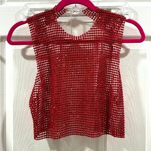 12 Tribe- Red Chain Link Halter Tank with open Back Size Sm/med